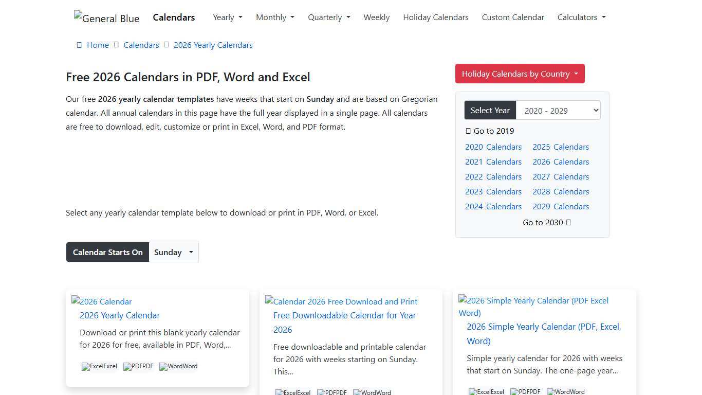 Free 2026 Calendars in PDF, Word, Excel