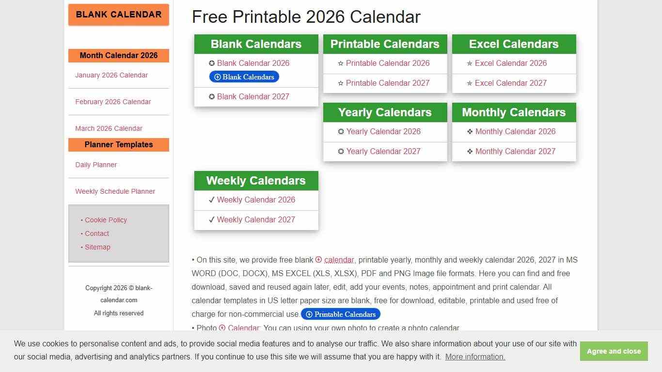 Free Printable 2026 and 2027 Calendar Blank Calendar, Monthly and Yearly Calendar