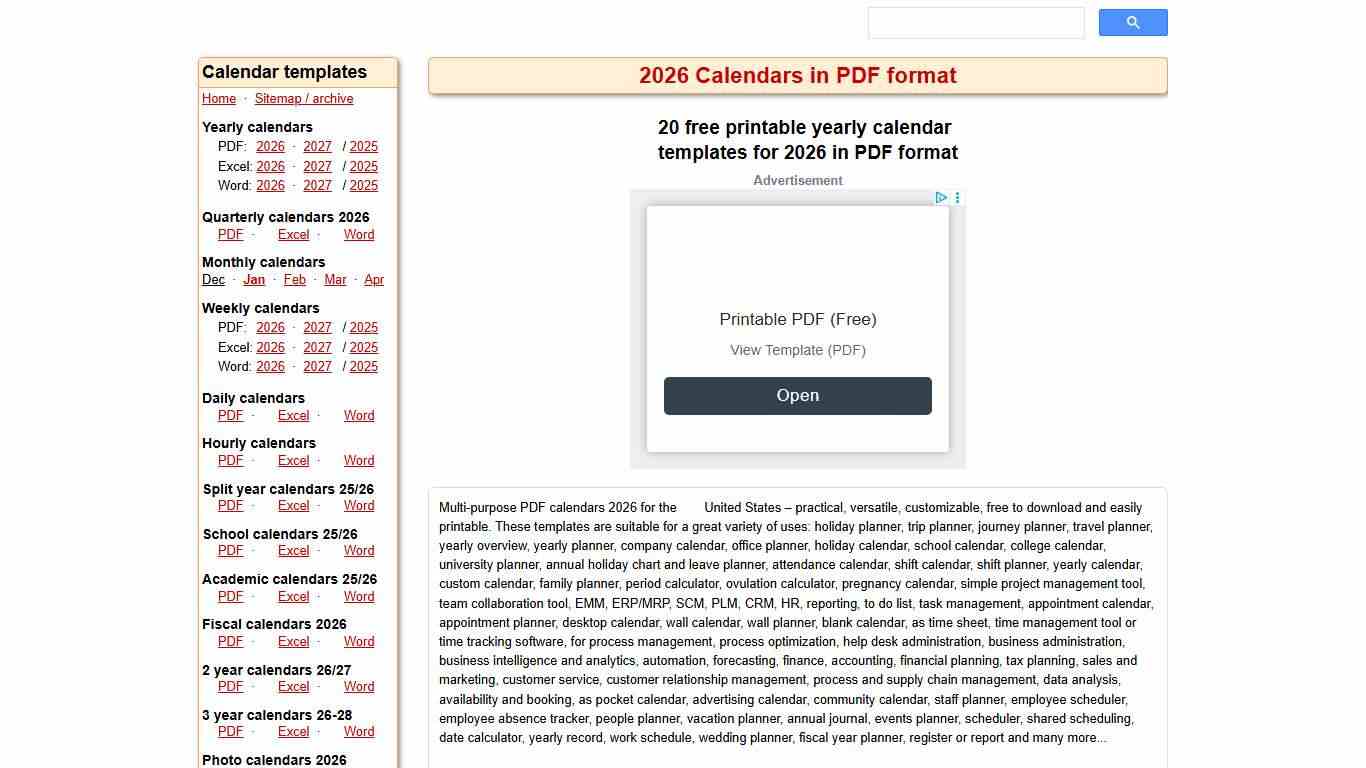 2026 Calendar - Free Printable PDF Templates Calendarpedia